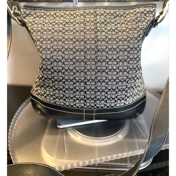 Coach F10417 Vintage Jacquard & Leather Slim Convertible Crossbody/Shoulder Bag - Picture 2 of 11